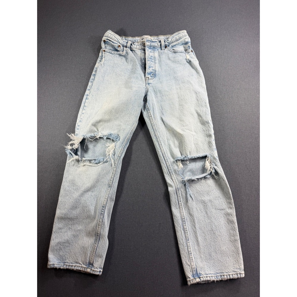 Abercrombie & Fitch The Dad High Rise Distressed Jeans Light Wash 27 4S 155D0882